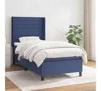 Blue Fabric Slatted Bed Frame with Mattress 100x200 cm, Adjustable Headboard, Pocket Spring System, Medium Firm Support for Back and Stomach Sleepers, Complete Bed Set with Mattress Topper