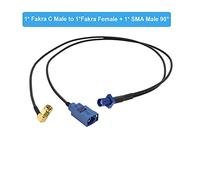Blue Fakra C mâle à 1xfakra c féminin angle droit et 1xsma Navigation des séparateurs de type Y mâle à 90 degrés GPS Câble d'extension d'antenne(1CM to 1CF 1SMAM90,0.3M)