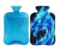 Blue Fire Bouillotte Dragon chinois avec housse, bouillotte avec housse, sac d'eau chaude de 2 L pour soulager la douleur, cou et épaules, chauffe-mains et pieds