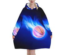 Blue Fire Couverture à capuche en peluche en flanelle anti-boulochage avec poche kangourou pour temps froid