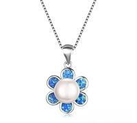 Blue Fire Opal Flower Pendant Colliers de perles blancs pour femmes bijoux de mariage 925 Collier de chaîne de boîte Fabriqué en Chine