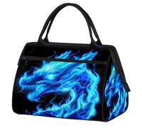 Blue Fire Sac de sport pour homme et femme, motif dragon chinois, sac de voyage, sac de sport, sac de week-end, sac de nuit léger