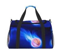 Blue Fire Sac de week-end imprimé ballon de basket-ball pour femme, sacs de voyage, articles personnels, sac de voyage, sac de voyage, accessoires de voyage, Noir , Taille unique