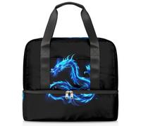 Blue Fire Sac fourre-tout de sport avec compartiment à chaussures pour homme et femme Motif dragon chinois Grande capacité Pour fitness, yoga, natation