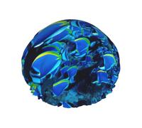 Blue Fish Ocean Print Couvre-cheveux pour la douche, bonnet de douche réglable et élégant pour femme Grand bonnet de douche imperméable