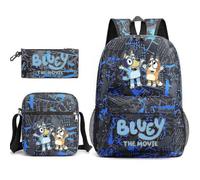 (Blue Flower 4) Bluey Sac à dos d'école trois pièces de haute qualité de haute qualité