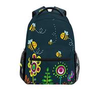 Blue Flower Bee Shoulder Backpack Student Bookbags for Travel Kid Girls Boys