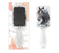 Blue Flower Brosse en crin de cheval noir pour femme | Brosse à cheveux douce - Brosse à cheveux humides - Démêlante pour cheveux bouclés et épais