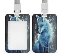 Blue Fox - Porte-badge d'identification avec lanière verticale en plastique - Pochette de protection avec fenêtre transparente - Clips amovibles pour infirmière, médecin, enseignant, bureau