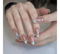 Blue French Nails Press Ons Manicure Long 18mm,Blue Press On Tip Almond Fake Press on,Luxurious Glossy Full Cover Glue on French Acrylic Stick on Nails,for Women Nail Manicure Decoration