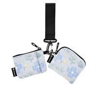 Blue Fresh and Lovely Lot de 2 porte-monnaie pour femme avec fermeture éclair et dragonne pour un usage quotidien Motif floral, Motif floral frais et charmant, 1 size, Décontracté