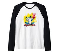 Blue Frog Panneau de Paix rétro Pop Personnage Graphique Jaune Manche Raglan