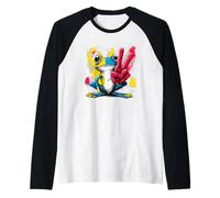 Blue Frog Panneau de Paix rétro Pop Personnage Graphique Jaune Manche Raglan