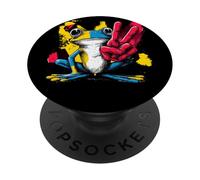 Blue Frog Panneau de Paix rétro Pop Personnage Graphique Jaune PopSockets PopGrip Adhésif