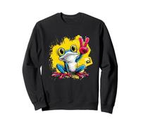 Blue Frog Panneau de Paix rétro Pop Personnage Graphique Jaune Sweatshirt