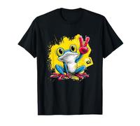 Blue Frog Panneau de Paix rétro Pop Personnage Graphique Jaune T-Shirt