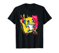 Blue Frog Peace Sign Retro Pop Character Graphic Geste T-Shirt