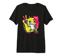 Blue Frog Peace Sign Retro Pop Character Graphic Geste T-Shirt Haut de Gamme