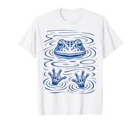 Blue Frog Swimming Pond Ripples Funny Wildlife Art T-Shirt