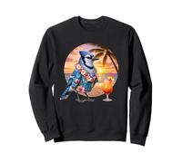 Blue Geai Bird Cocktail hawaïen Vacances d'été Plage Coucher de Soleil Sweatshirt