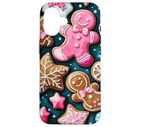 Blue Gingerbread Christmas Design,Cute Pink Gingerbread Man Coque pour iPhone 16
