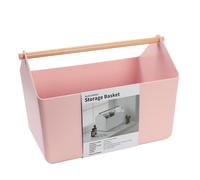 BLUE GINKGO Grand Panier de Rangement - Caddy en Plastique avec Poignée en Bois pour Salle de Bain, Placard ou Produits Ménagers (Rose)