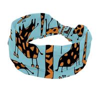 Blue Giraffe Animal Large Bandeau Turban Doux Antidérapant Bandeau Élastique Sudation Yoga Entraînement Bandeau Cross Knotted Hairwrap Bandana