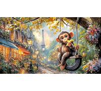 Blue-Glowing-Monkey-with-Starry-Eyes 1000 pièces Puzzle Papier recyclé Cadeau Amusant & Activité Maison Jeu éducatif détente Puzzle pour Adultes et Enfants Idée Cadeau Parfaite 38x26/1000 pièces