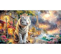 Blue-Glowing-Tiger-in-Cosmic-Water Puzzle 1000 pièces Défi de Jeu éducatif Papier recyclé Extremement Difficile pour Adultes et Enfants de 12+ Ans 38x52/1000 pièces