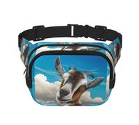Blue Goat Print Unisexe Taille Réglable Carré Double Couche Ceinture Sac pour Activités de Plein Air Voyage Course Randonnée, Noir , Taille unique