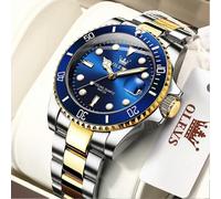 (BLUE GOLD) OLEVS 5885 Men's Green Water Ghost Watch Luxury Business Waterproof Large Dial Sports Stainless Steel Men's Watch
