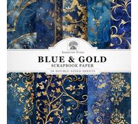 Blue & Gold Scrapbook Paper: 20 Double-Sided Blue and Gold Patterned Sheets for Scrapbooking, Junk Journals, Card Making, Decoupage, Origami, Paper Crafts, DIY Projects and Mixed Media