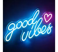 Blue Good Vibes Néon LED, Néon Mural Lettre USB, Lampe Neon Enseigne Lumineuse Good Vibes Words LED pour Chambre à Coucher, Chambre D'Enfant, DéCoration Murale, Bar, Mariage, FêTe, One Piece 40*22cm