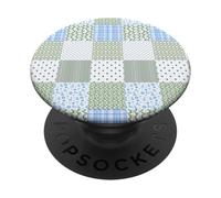 Blue Green Christmas Patchwork Pattern Cute Winter Holiday D PopSockets PopGrip Adhésif