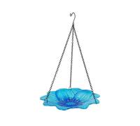 (blue)Hanging Bird Feeder Blue Flower Glass Garden Outdoor Decoration Bird Bathroom Accessories Feeding Supplies