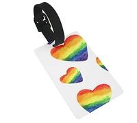 Blue Heart Aquarelle Arc-en-ciel Couleurs Love Gay Lesbian LGBT Coloré Pride Flag 2 Pcs Étiquettes à Bagages, Couverture de Confidentialité Étiquette d'Identification Boucle et Carte d'Adresse pour