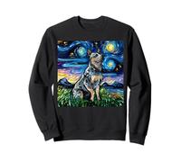 Blue Heeler Starry Night Australian Battle Dog Art by Aja Sweatshirt