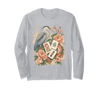 Blue Heron Mahjong Tiles Floral Pivoine Game Night Manche Longue