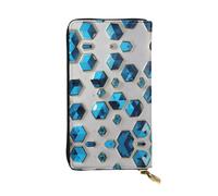 Blue Hexagons and Diamonds Print Leather Long Clutch Wallet for Women - Fashion and Lightweight Waterproof Leather Wallet, Black, One Size, Noir , Taille unique