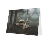 Blue Holiday Greeting Check Blank Card and Pearl Beautiful Blank Note Block VVXBHGR Coffee on the swing. Pattern