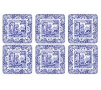 Portmeirion Home & Gifts Blue Italian Lot de 6 Dessous de Verre avec Revers en liège 10,5 x 10,5 cm en Panneau MDF Bleu/Blanc
