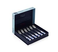 Bleu Italien 15 cm Fourchettes à Dessert en Porcelaine et en Acier Inoxydable, Lot de 6, Bleu/Blanc