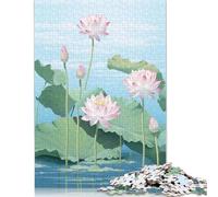 Blue Japanese Lotus Flower Puzzles 1000 Pièces Cadeau Unique Jeu Éducatif Défi Jouet À De Qualité Supérieure Peinture Art pour Adultes Et Enfants À Partir De 12 Ans 1000pcs (38x26cm)