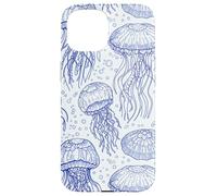 Blue Jellyfish Ocean Pattern Aquatic Marine Life Coque pour iPhone 15