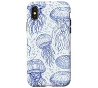 Blue Jellyfish Ocean Pattern Aquatic Marine Life Coque pour iPhone X/XS