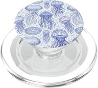 Blue Jellyfish Ocean Pattern Aquatic Marine Life PopSockets PopGrip pour MagSafe