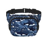 Blue Killer Whale Sac banane carré double couche - Sac banane unisexe partout pour la course, les voyages, la randonnée, le fitness, noir, taille unique, Noir/blanc, One Size