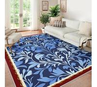 Blue Leaf 100x150 Tapis despace pour Le Salon carpette lavables William Morris la Chambre antidérapant Vintage Surface botanique Vigne Anti Perte Accueillant Les Animaux Couchage Salle à Manger