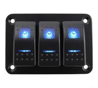 Blue LED Rocker Switch Panel 3 Gang 12V-24V IP65(Three People)