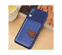 (Blue)Litchi Pattern Card Bag Wallet Bracket + TPU Phone Case with Card Slot Wallet Bracket Function For Samsung A70